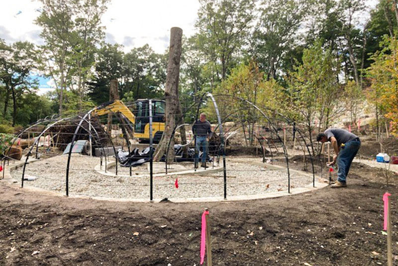 Construction of the brush pile in The Ramble.